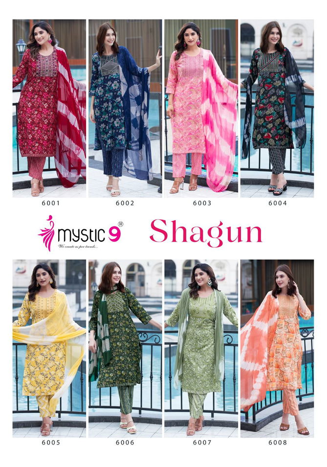 Shagun Vol 6 By Mystic 9 Rayon Foil Printed Kurti With Bottom Dupatta Wholesale Online
